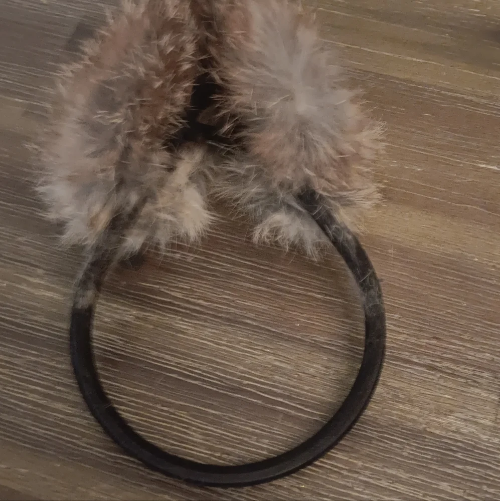 Elegant Rabbit Fur Earmuffs - Black and Gray - Picture 8 of 15